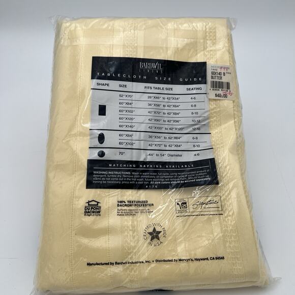 NOS Bardwil Linens Satin Splendor Soil Release Tablecloth 60x140” Oblong Butter - Picture 7 of 10